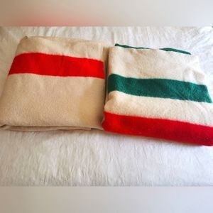 Set of 2 Hudson Bay Striped Wool Blankets
